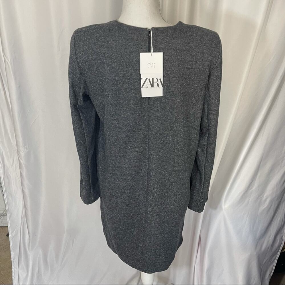 0446 NEW Zara Gray Round Neck Mini Dress Long Sleeve Shoulder Pads NWT - Picture 9 of 13